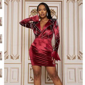 Punchy Blonde LLC Burgunday Velvet Elvis Dress - Size M